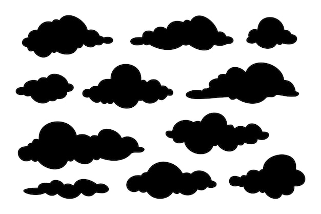 illustration of a collection of doodle clouds on a white background