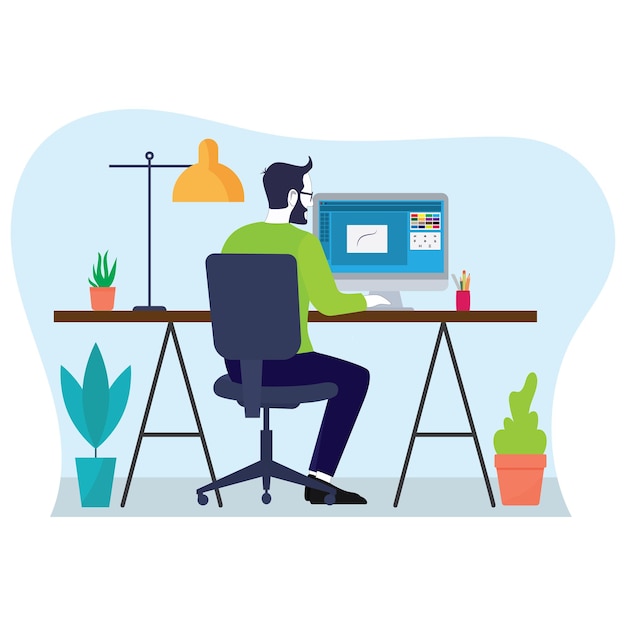 Illustration of a Designer Working at a Desk