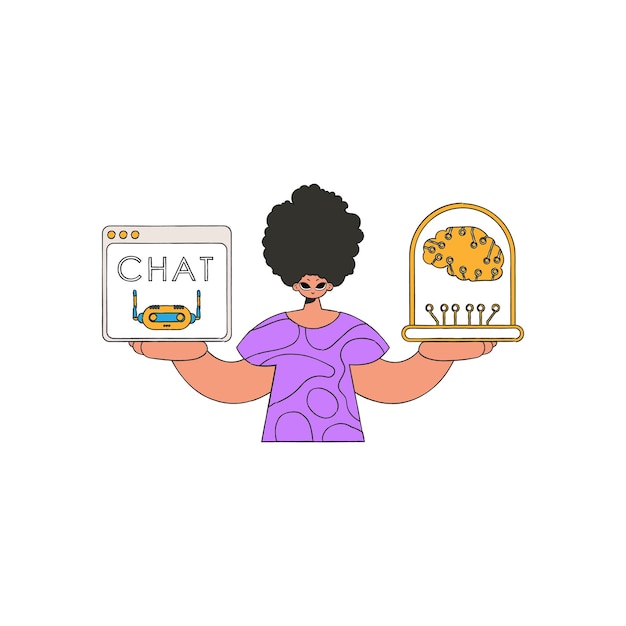 illustration of a guy conversing with ai via handheld device.