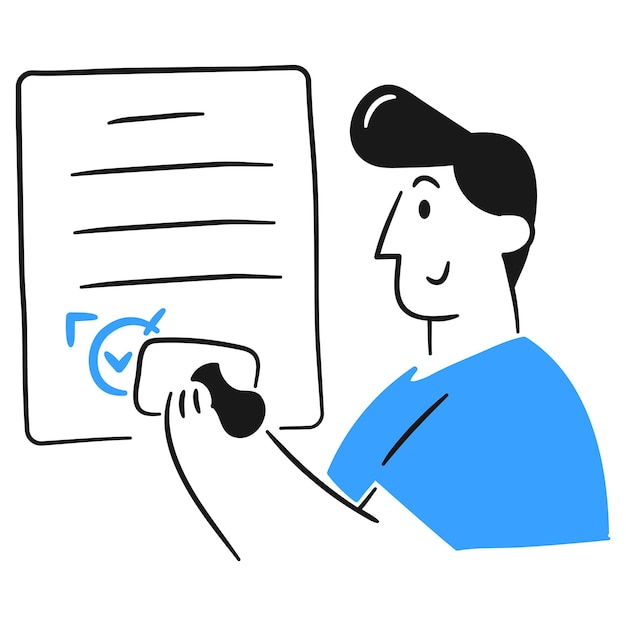Illustration of a hand holding a document with stamp and check mark