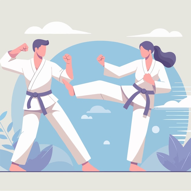 Illustration of a karate couple with a simple flat design style