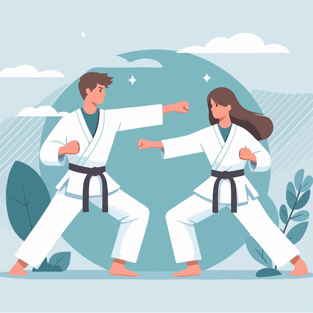 Illustration of a karate couple with a simple flat design style