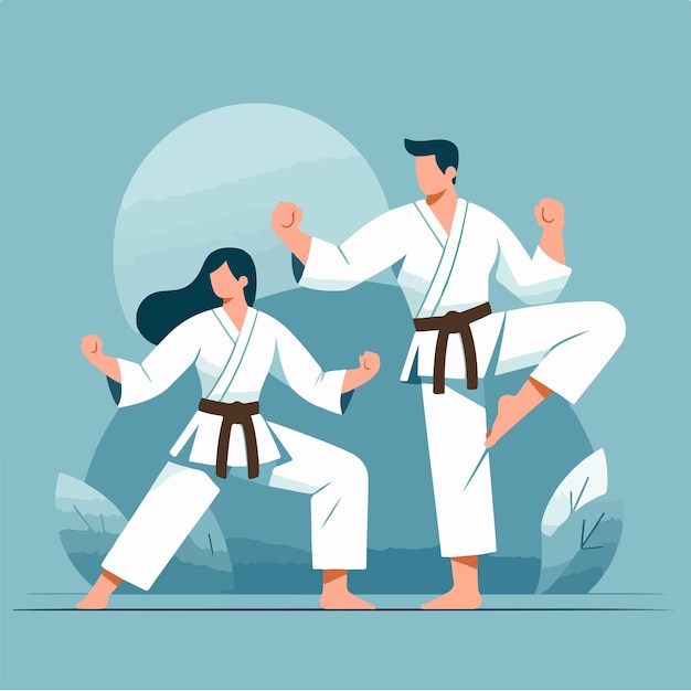 Illustration of a karate couple with a simple flat design style