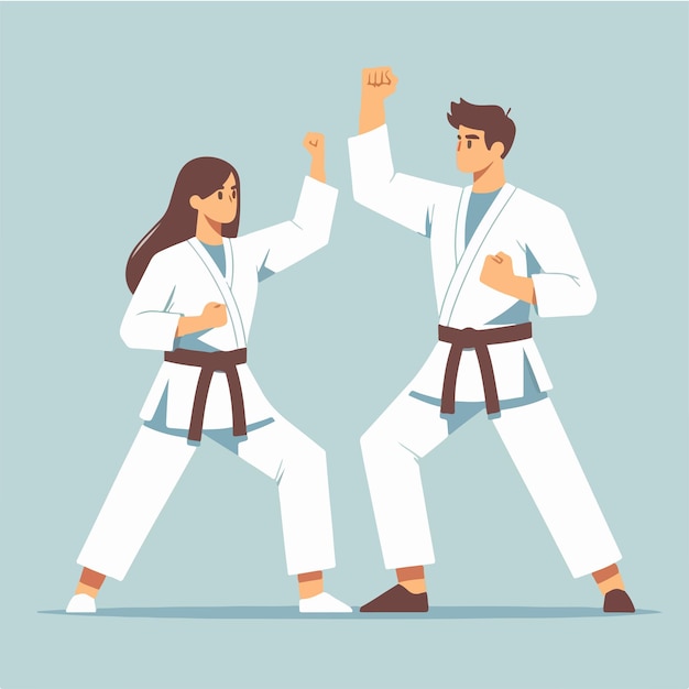 Illustration of a karate couple with a simple flat design style