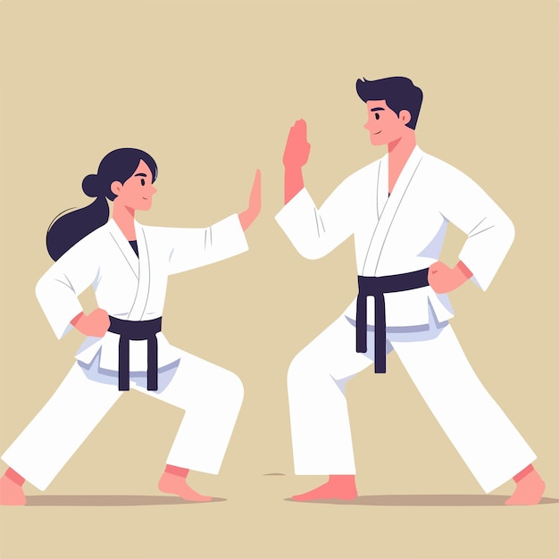 Illustration of a karate couple with a simple flat design style