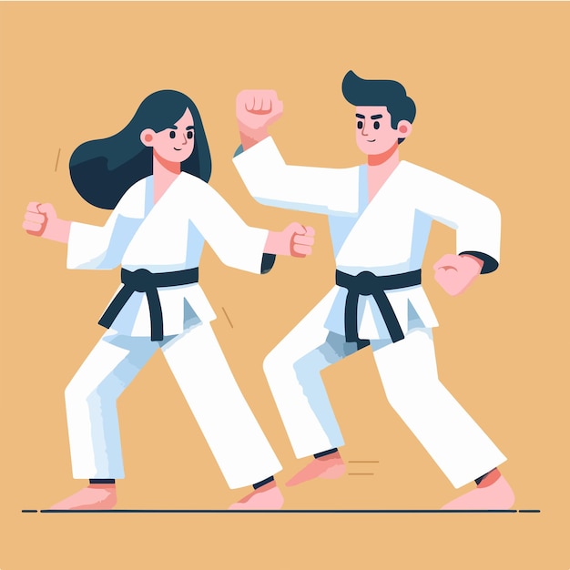 Illustration of a karate couple with a simple flat design style