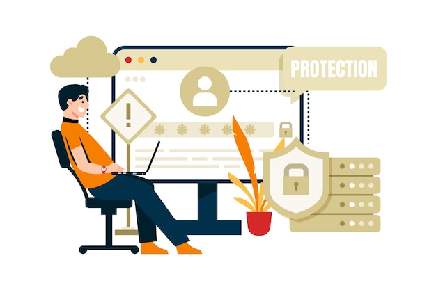 illustration of a man checking website protection