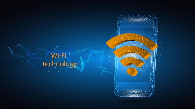 illustration of a mobile phone with wi-fi technology symbol.