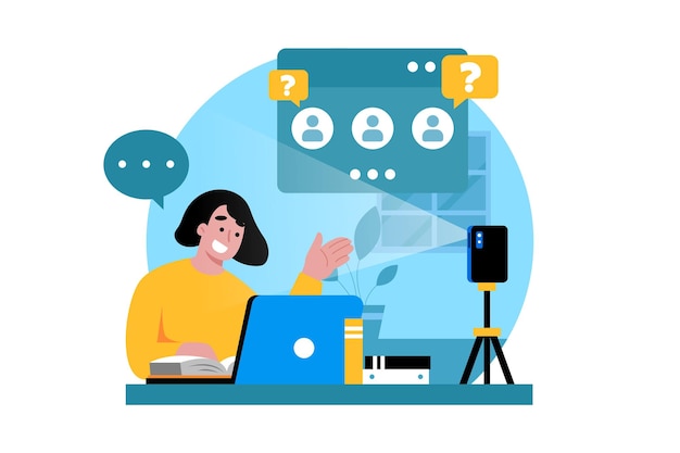 Illustration of a woman conducting a QA session with her audience