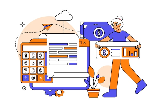 illustration of a woman managing finances with a saasbased application