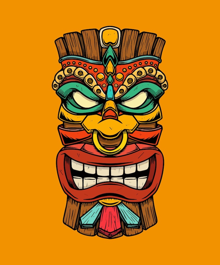 Vektör illustration of an ancient mayan mask showing teeth and a nose ring