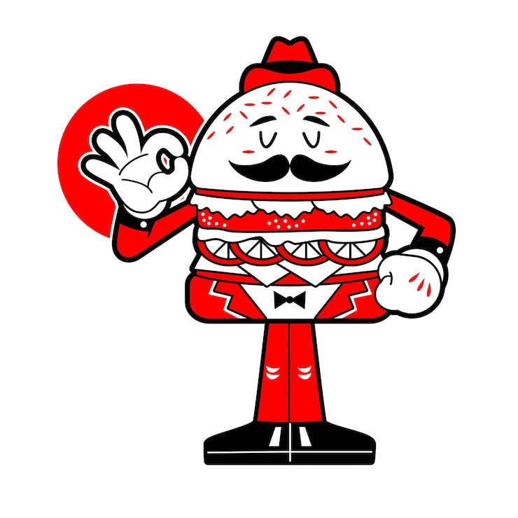 Vektor illustration of burger man with moustache 