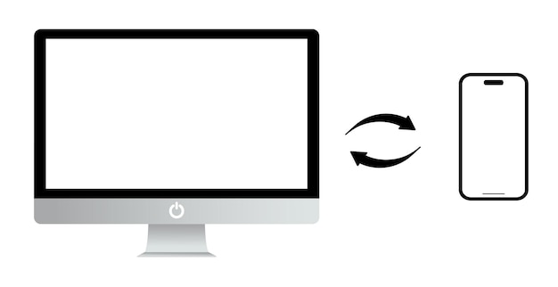 illustration of data exchange between a computer and a phone on a transparent background