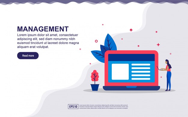  illustration of management & business data  with tiny people. Illustration for landing page, social media content, advertising.