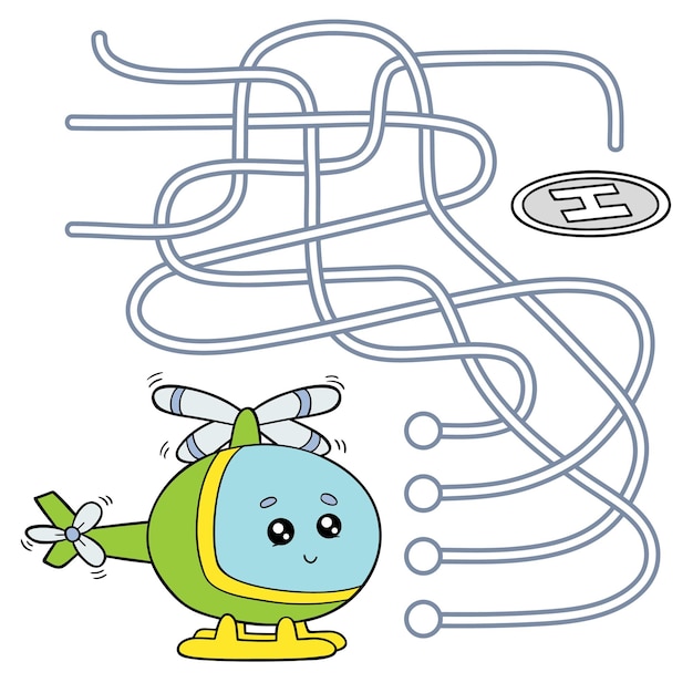 illustration of mazelabyrinth game with cute cartoon helicopter for children