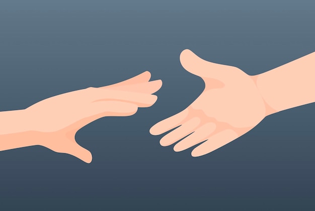 Illustration of mutual aid The hands of white people reach out to each other