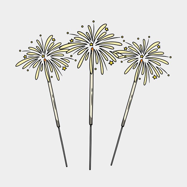 illustration of three burning fireworks