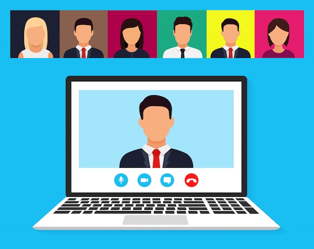 Illustration of webinar, online conference and training. Flat.  illustration