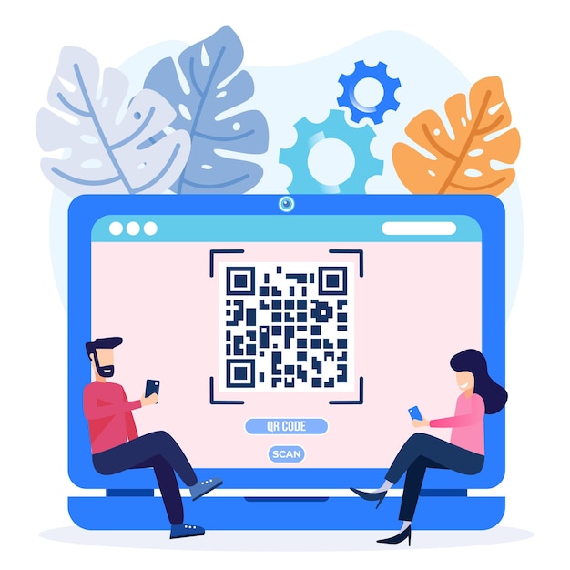 Illustration vector graphic cartoon character of qr code scanning