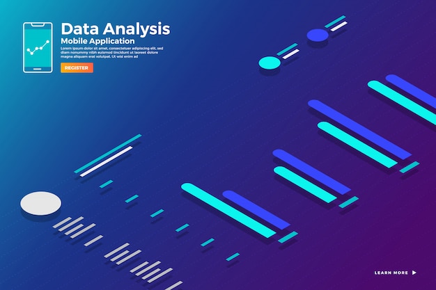 Illustrationer koncept isometriske data analyse og rapport statisk med graf og diagram grafisk. Skabelon til websted skabelon banner. illustrere.