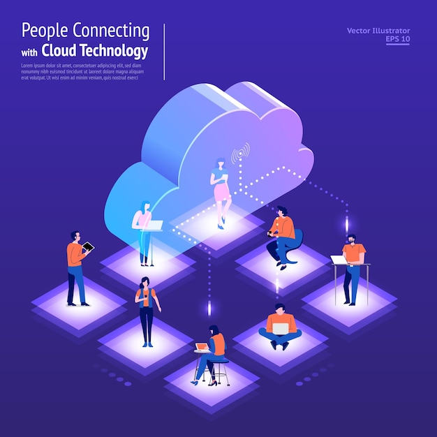 Illustrationsdesign koncept digitalt netværk med cloud teknologi og service løsning