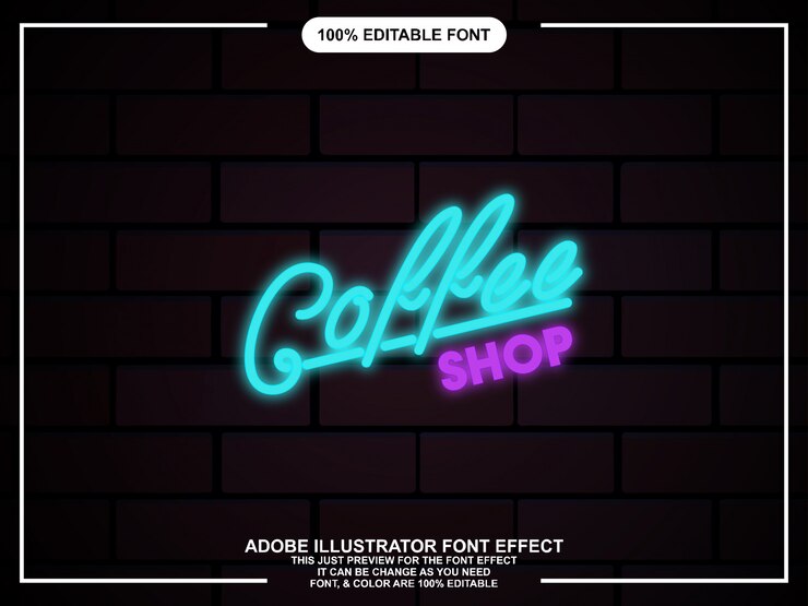 Vektör illustrator neon parıltılı grafik stil düzenlenebilir tipografi
