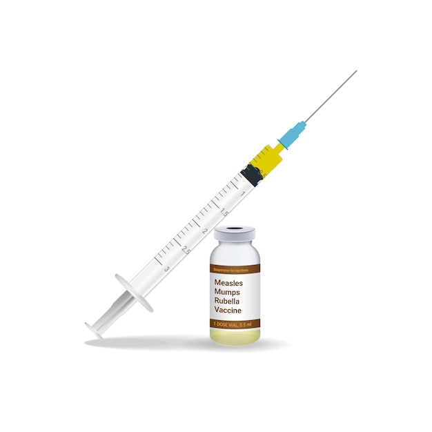 Immunization Measles Mumps Rubella Vaccine Syringe With Yellow Vaccine Vial Of Medicine Isolated On A White Background Vector Illustration