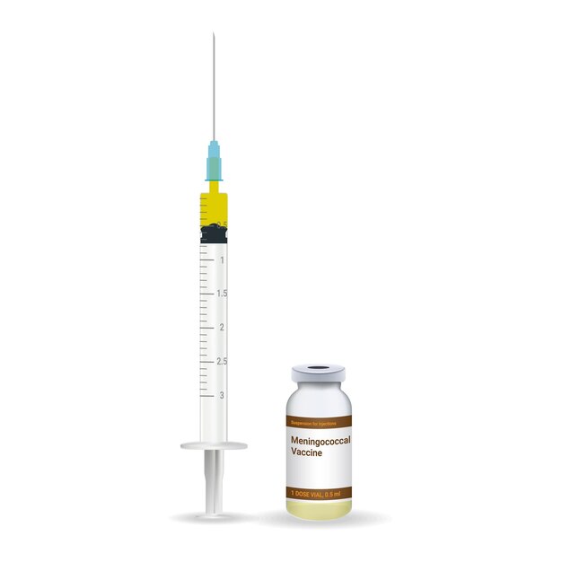 Immunization Meningococcal Vaccine Plastic Medical Syringe With Needle And Vial Isolated On A White