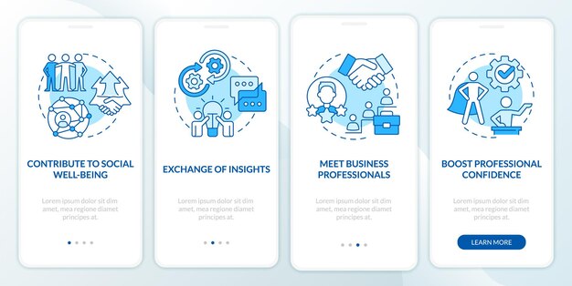 Improve professional skills blue onboarding mobile app screen