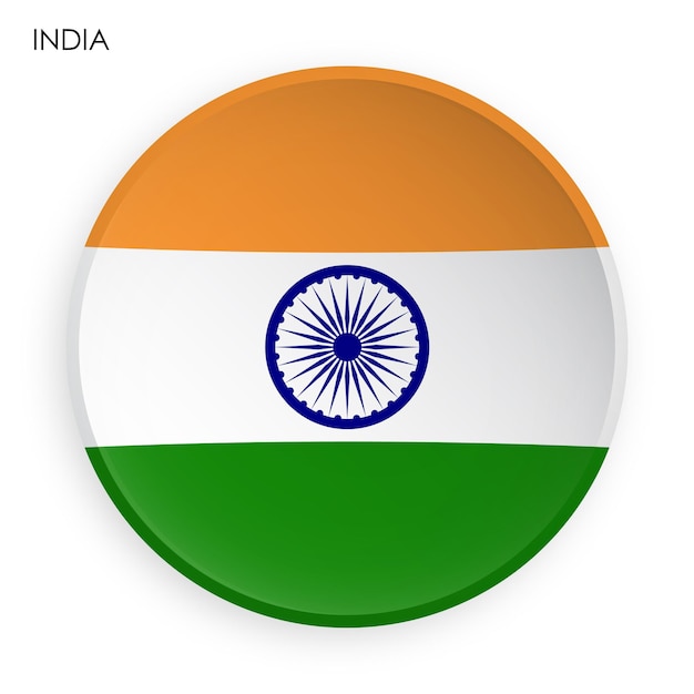India flag icon in modern neomorphism style Button for mobile application or web Vector on white b