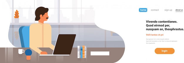 indian businessman using laptop working process banner