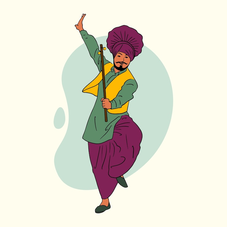 Vektör indian punjabi man traditional dance vector illustration wearing a colourful indian culture dress