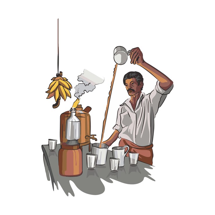 Indian traditional street tea shop vector illustration