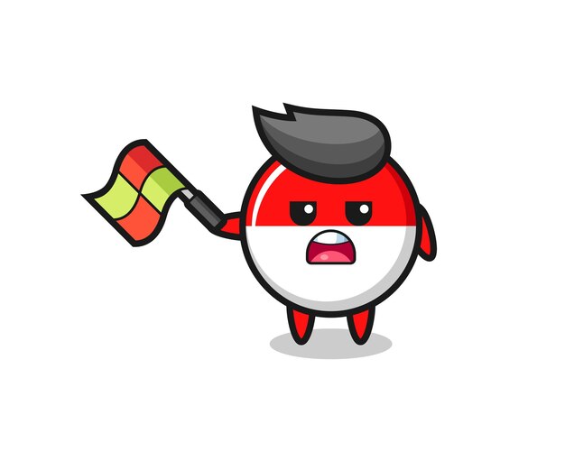 Indonesia flag badge cartoon as the line judge hold the flag up at a 45 degree angle