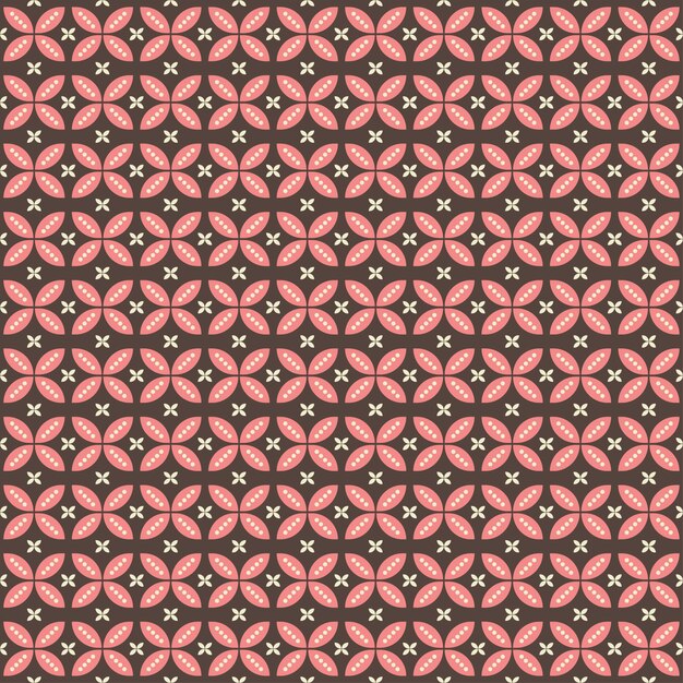 Indonesian batik seamless pattern with various motif javanese traditional culture, batik kawung in brown pink colorway, can applied to whole cloth