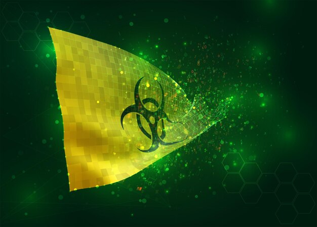 Infektion på vektor 3d flag på grøn baggrund med polygoner og data tal