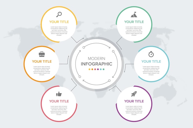 Infografik öğesi vektör 6 seçenek, adım, liste, süreç için yaratıcı konsept. Soyut öğeler