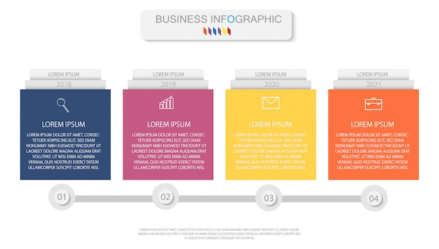 Infografik-skabelon med fire trin eller muligheder arbejdsgang procesdiagram