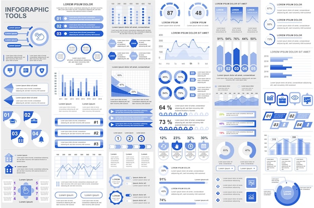 Infografikelementer, datavisualisering, vektordesign, diagram, tidslinje og arbejdsgang