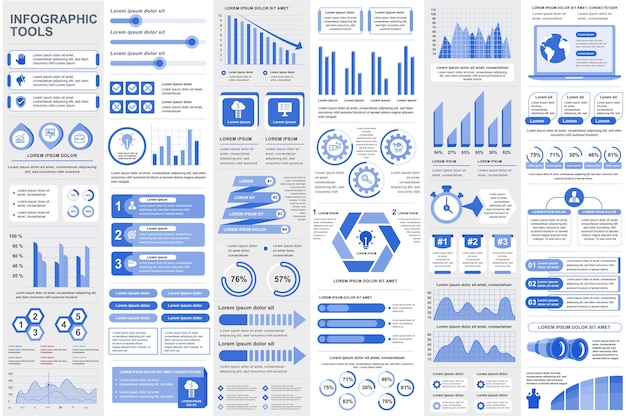 Infografikelementer, datavisualisering, vektordesign, diagram, tidslinje og arbejdsgang