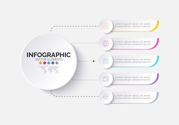 Infografisk virksomhedselement med 6 valgmuligheder. Trinnummer-skabelondesign