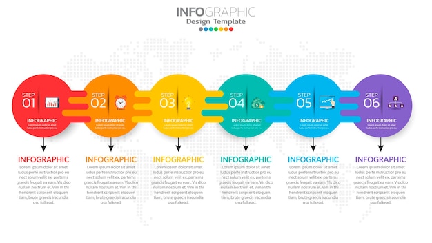 infograph 6 step color element with circle graphic chart diagram, business graph design