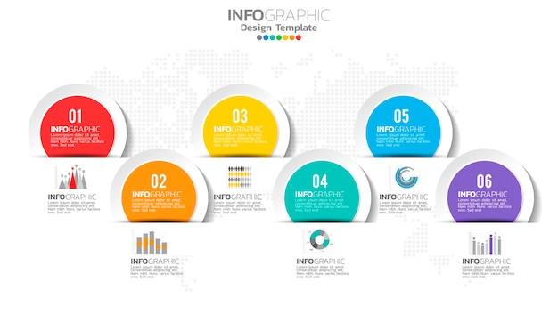 Infograph 6 steps   element with number and chart diagram, business graph design.