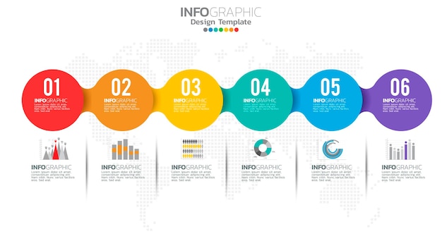 Infograph 6 steps   element with number and chart diagram, business graph design.