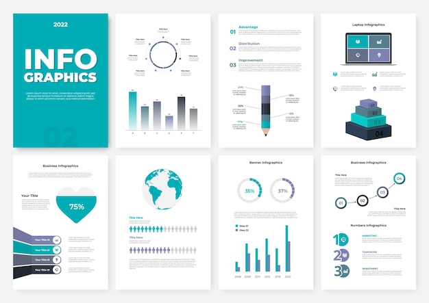 Infographic brochure template A4 pages with charts diagrams and workflow elements Business data visualization concept Vector illustration for presentation statistical report website