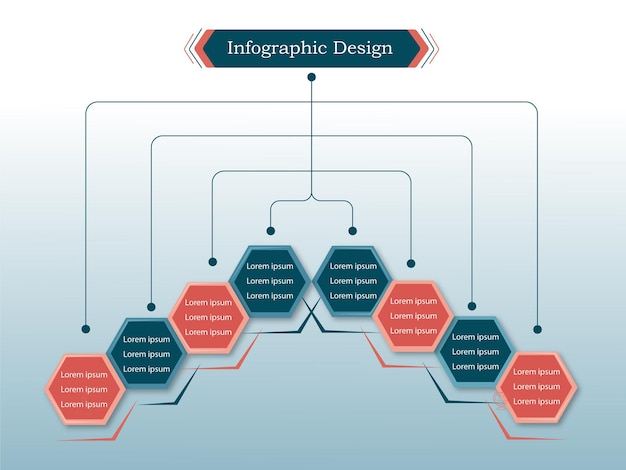 Infographic design title with 8 branches of hexagon shapes