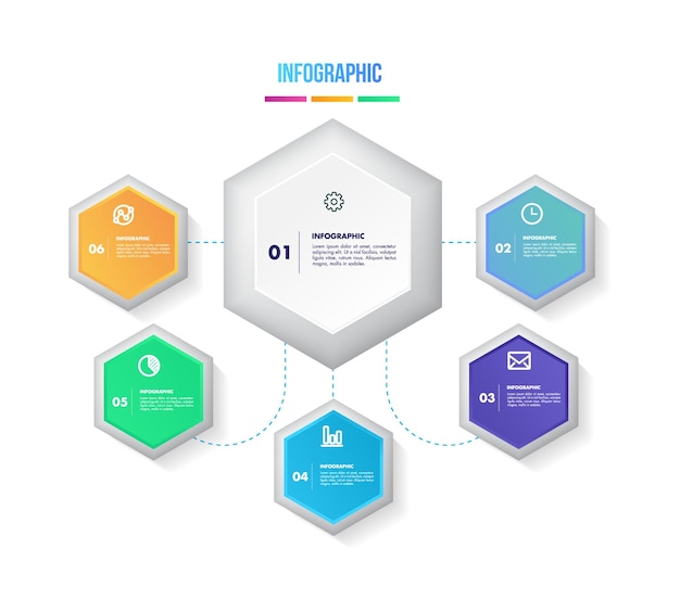 Infographic Design with Hexagonal Elements and Data Visualization
