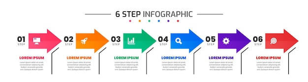 Infographic Element Design Templates with Icons and 6 Steps Suitable for Presentations Flow Chart
