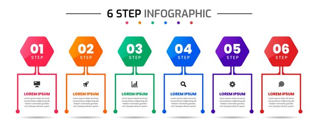Infographic Element Design Templates with Icons and 6 Steps Suitable for Presentations Flow Chart
