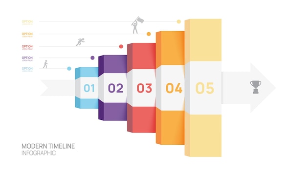 Infographic ladder labels arrow connected 5 steps to success growth template